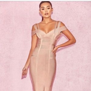 HOUSE OF CB 'Mimi' Nude Off Shoulder Bandage Dress